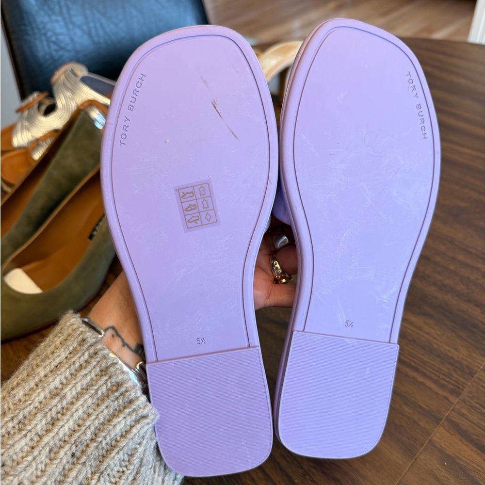 Tory Burch Lavender Leather Logo Slides – Size 5.5 - Picture 3 of 5